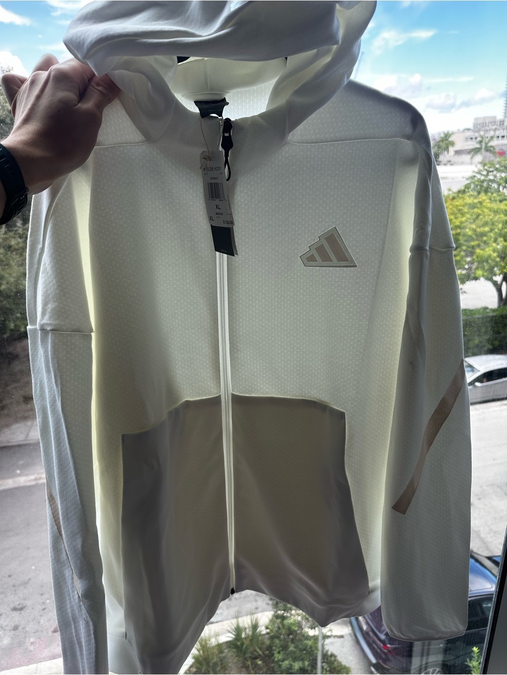 adidas Men’s White & Cream Full-Zip Hoodie Jacket